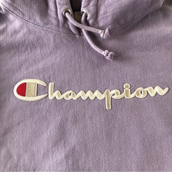 Champion Reverse Weave Womens Hoodie Size M Mauve with full spell out logo - Picture 2 of 15